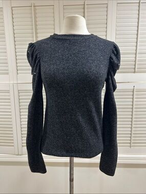 New Zara Jeweled Puff Shoulder Sweater